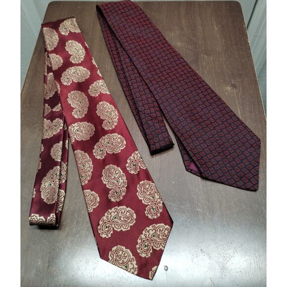 Lot of 2 Vintage Polo Ralph Lauren Red Silk Ties Paisley Geometric Prints - Picture 1 of 6